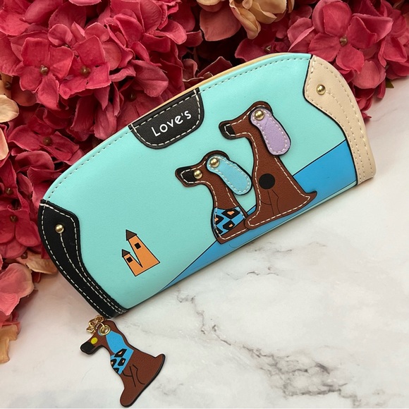Silly Cartoon Dog Blue Vegan Leather Clutch Wallet - Picture 3 of 16